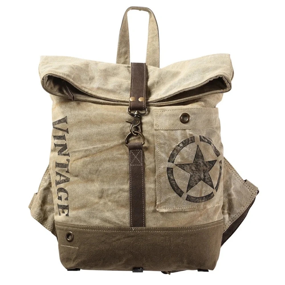 NWT Vintage Canvas Backpack - Tan and Brown Olay